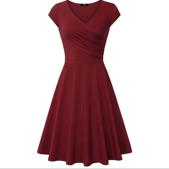Laksmi Dresses & Skirts - Laksmi • XXL • Wine Cap Sleeve V-neck dress NWT